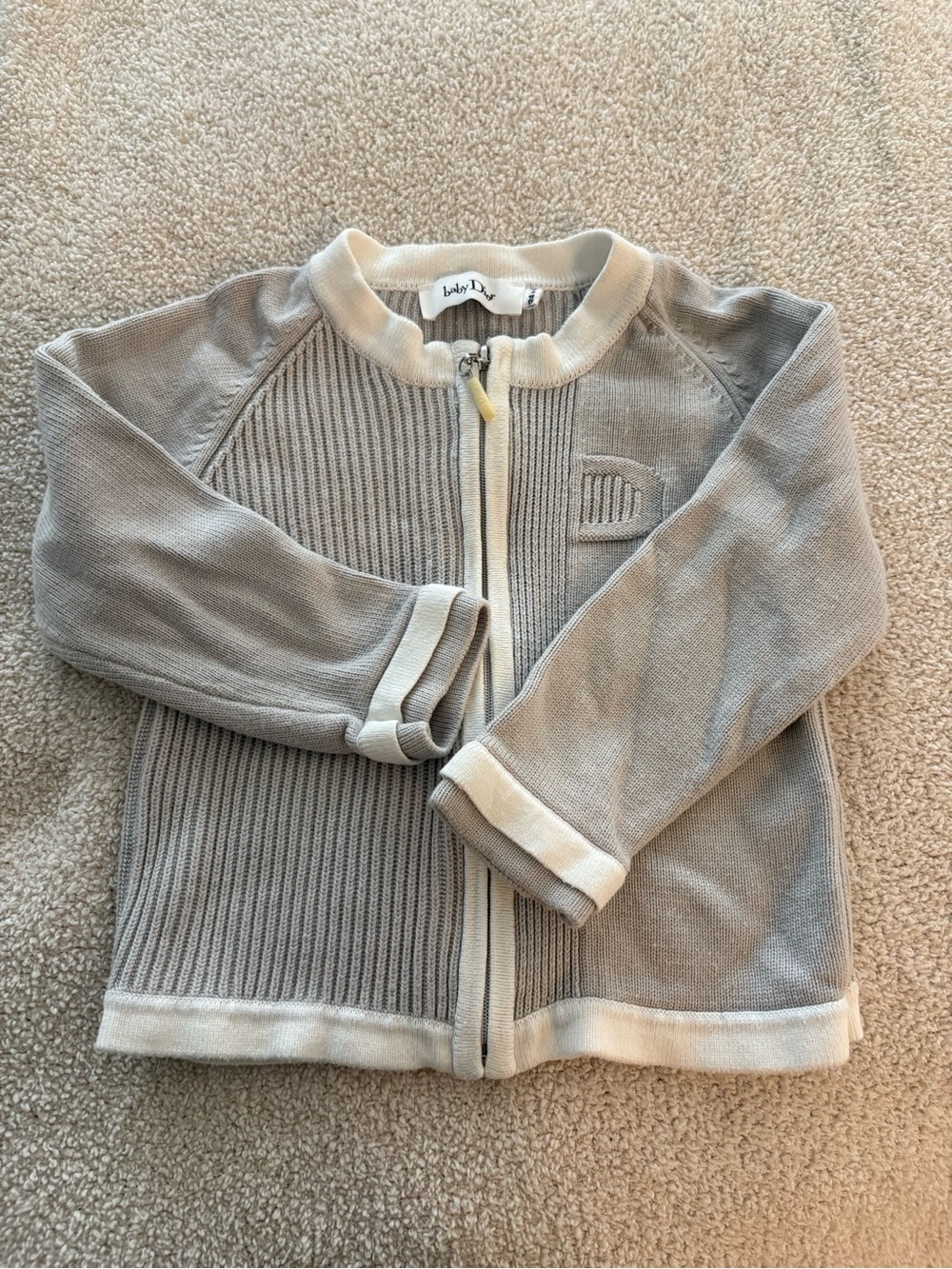 Baby Dior Gray Knit Zip-Front Sweater
